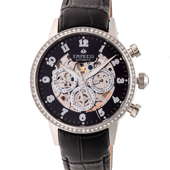 NWT Black Automatic Skeleton Dial Leather Band main image 4
